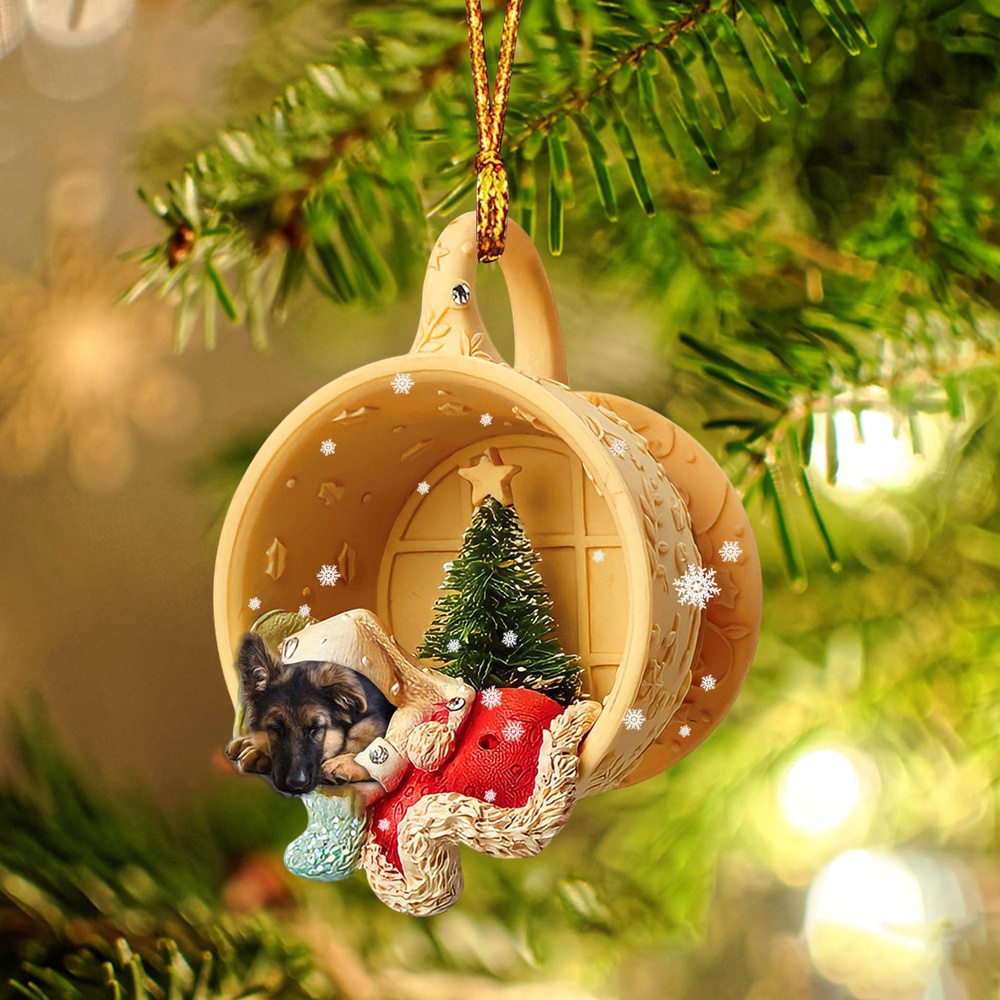 German Shepherd Sleeping In A Cup Christmas Ornament, Christmas Ornament, Dog Ornament, Xmas Dog Ornaments