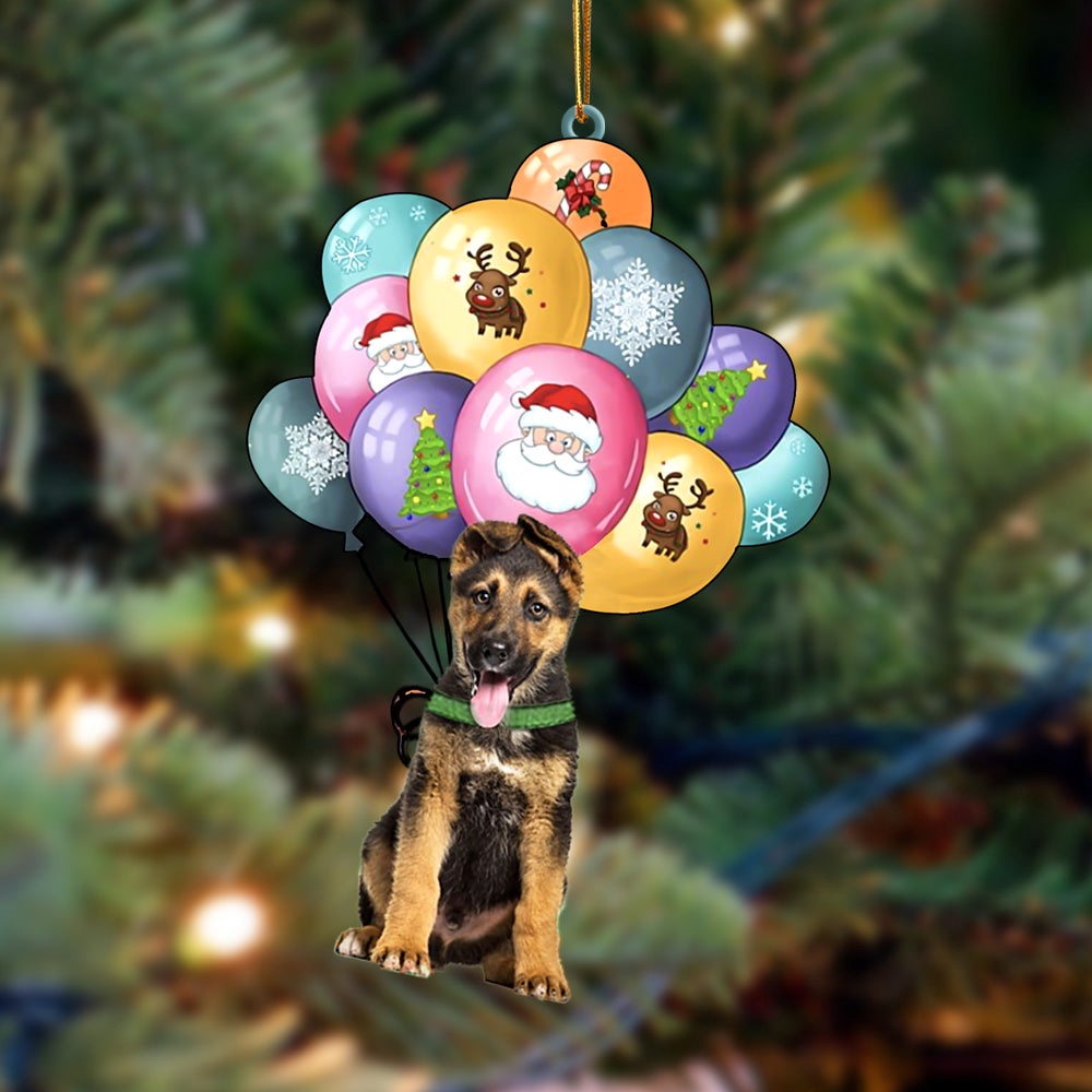 German Shepherd With Balloons Christmas Ornament, Christmas Ornament, Dog Ornament, Xmas Dog Ornaments