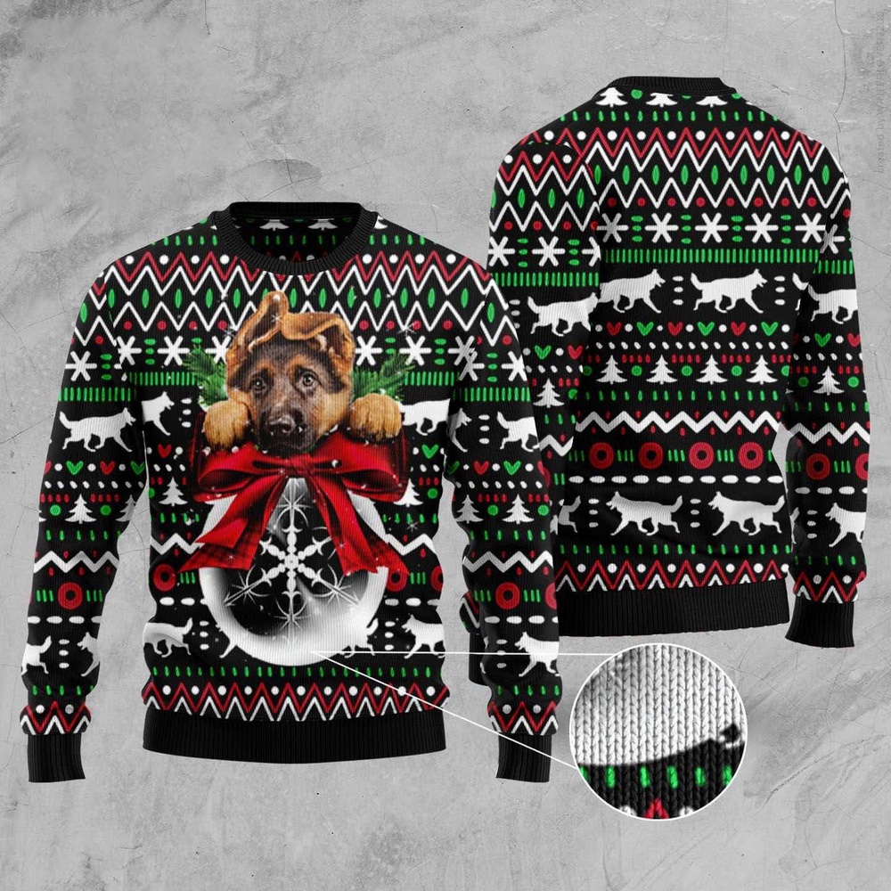 German Shepherd Xmas Ball Ugly Christmas Sweater, Christmas Sweater, Ugly Sweater, Funny Xmas Sweaters