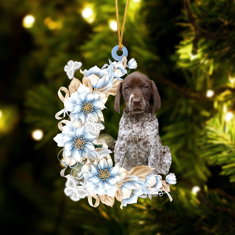 German Shorthaired Pointer Flowers Moon Ornament, Christmas Ornament, Dog Ornament, Xmas Dog Ornaments