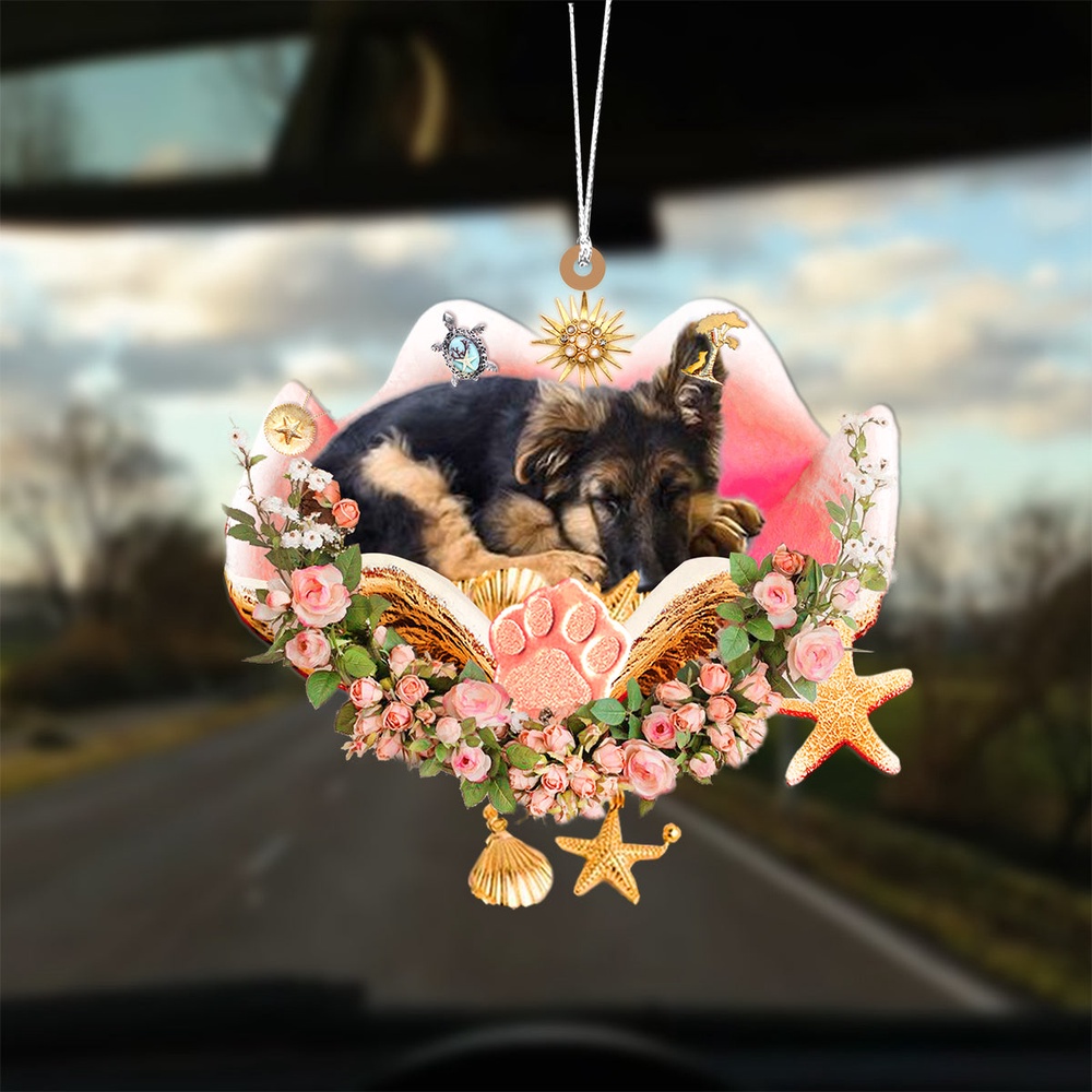 German shepherd Sleeping In The Seashell Ornament, Christmas Ornament, Dog Ornament, Xmas Dog Ornaments
