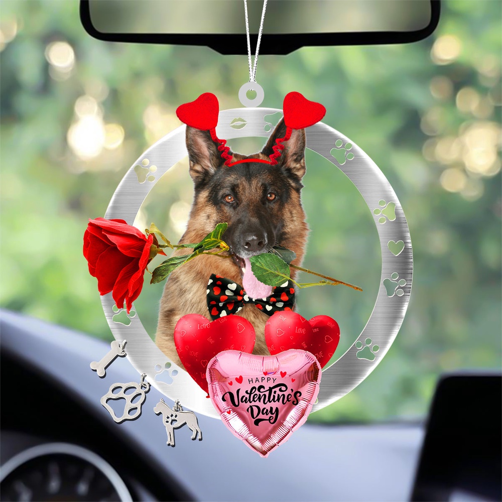 German shepherd With Rose & Heart Balloon Ornament, Christmas Ornament, Dog Ornament, Xmas Dog Ornaments