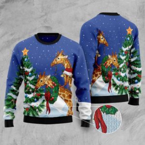 Giraffe Family Xmas Ugly Christmas Sweater, Christmas…