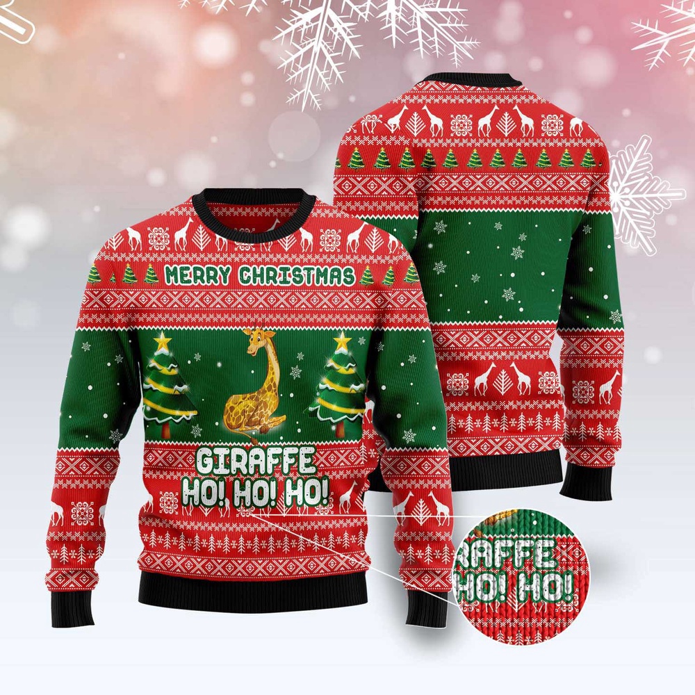 Giraffe Ho Ho Ho Ugly Christmas Sweater, Christmas Sweater, Ugly Sweater, Funny Xmas Sweaters