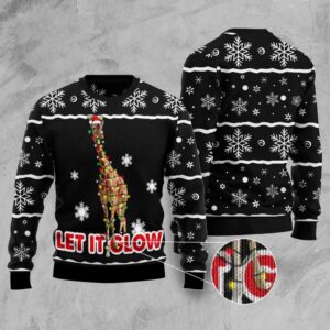 Giraffe Let It Glow Ugly Christmas Sweater,…