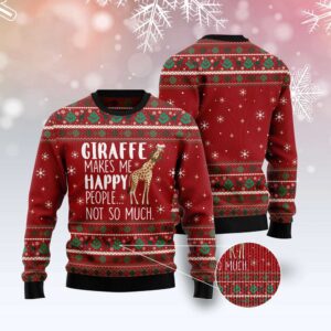 Giraffe Makes Me Happy Ugly Christmas Sweater,…