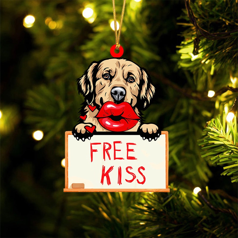 Golden-Retriever Free Kiss Christmas Ornament, Christmas Ornament, Dog Ornament, Xmas Dog Ornaments