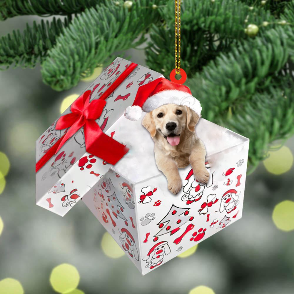 Golden-Retriever In Gift Box Christmas Ornament, Christmas Ornament, Dog Ornament, Xmas Dog Ornaments