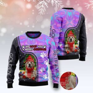 Golden Retriever Hologram Color Ugly Christmas Sweater,…