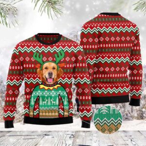 Golden Retriever Reindeer Ugly Christmas Sweater, Christmas…