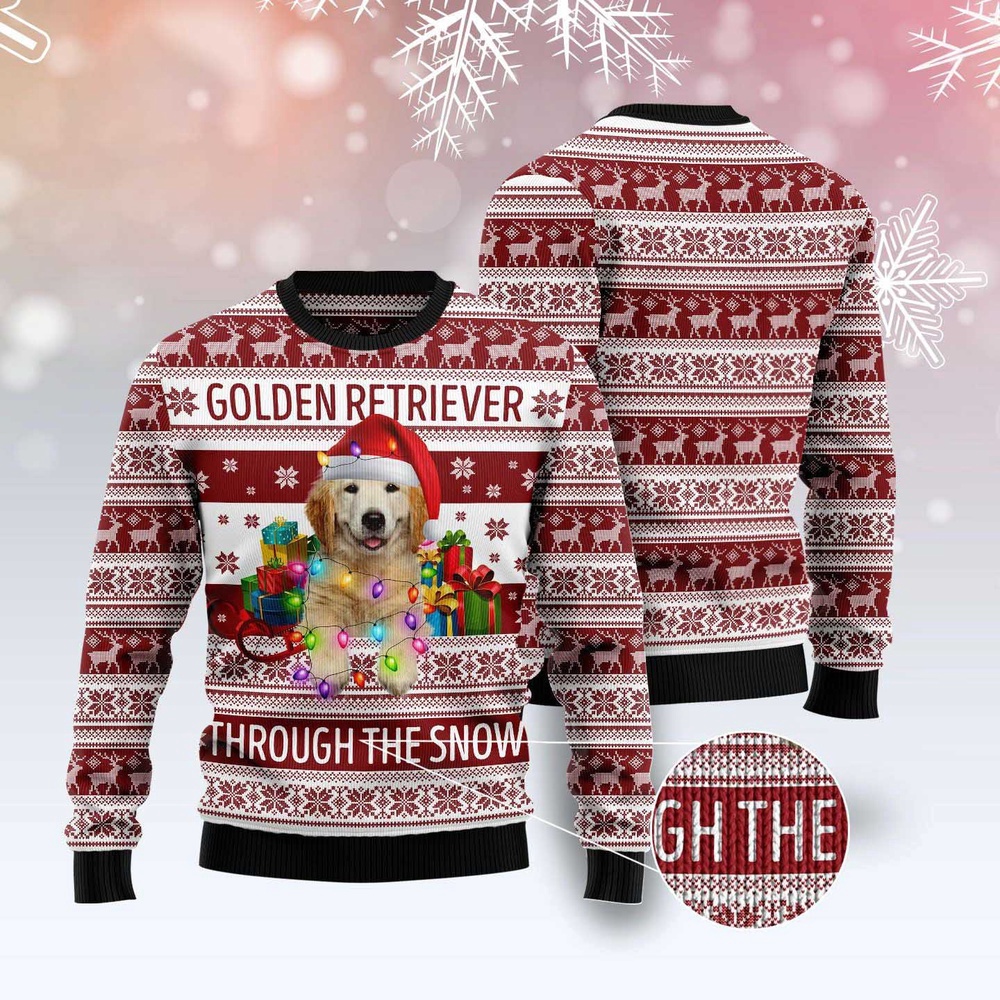 Golden Retriever Through The Snow Ugly Christmas Sweater, Christmas Sweater, Ugly Sweater, Funny Xmas Sweaters