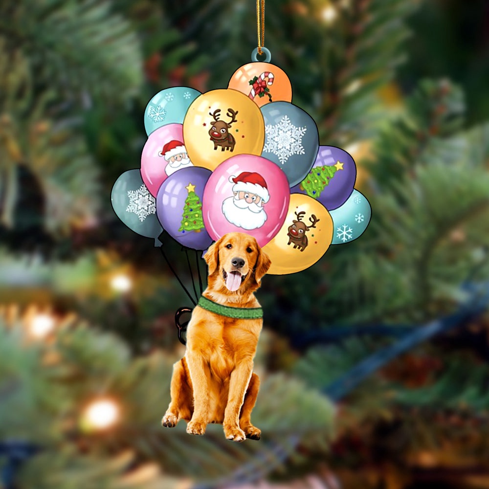 Golden Retriever With Balloons Christmas Ornament, Christmas Ornament, Dog Ornament, Xmas Dog Ornaments