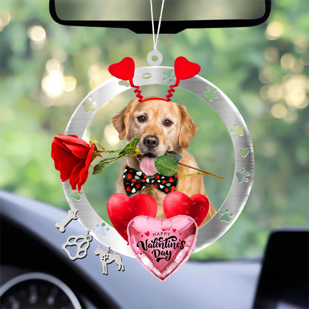 Golden Retriever With Rose & Heart Balloon Ornament, Christmas Ornament, Dog Ornament, Xmas Dog Ornaments
