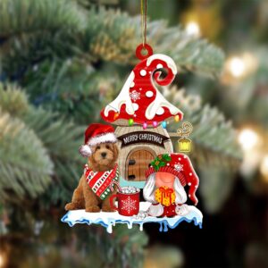 Goldendoodle-2 With Mushroom House Christmas Ornament, Christmas…