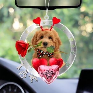Goldendoodle With Rose & Heart Balloon Ornament,…