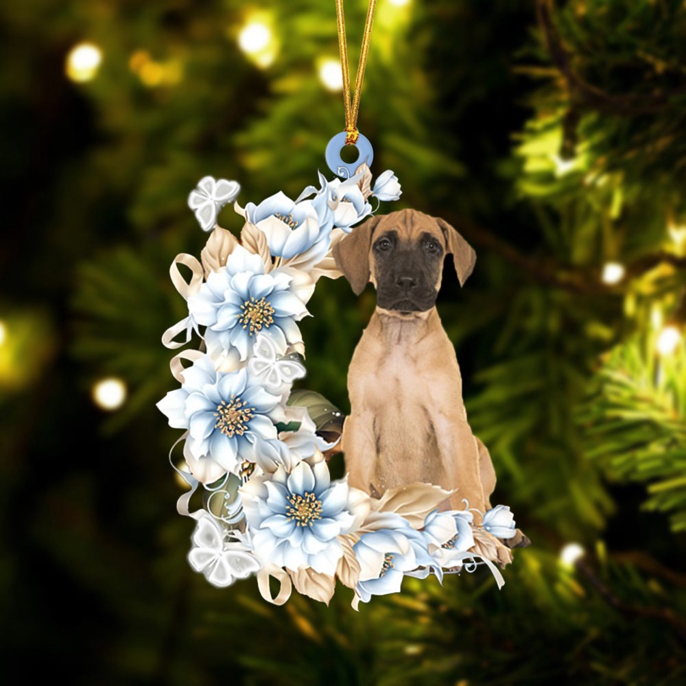 Great Dane Flowers Moon Ornament, Christmas Ornament, Dog Ornament, Xmas Dog Ornaments Great Dane Flowers Moon Ornament, Christmas Ornament, Dog Ornament, Xmas Dog Ornaments