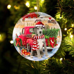 Great Dane With Red Truck Christmas Ornament,…
