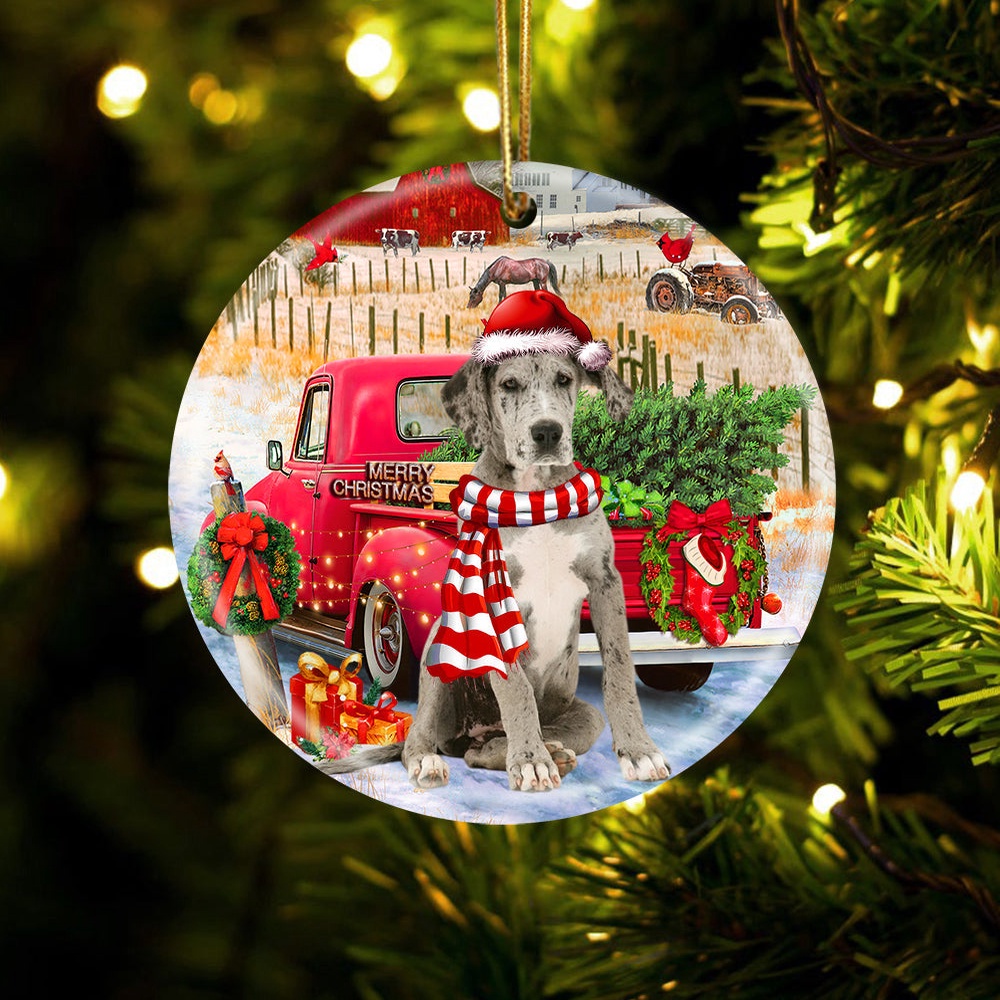 Great Dane With Red Truck Christmas Ornament, Christmas Ornament, Dog Ornament, Xmas Dog Ornaments Great Dane With Red Truck Christmas Ornament, Christmas Ornament, Dog Ornament, Xmas Dog Ornaments