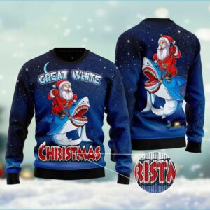 Great White Christmas Shark Ugly Christmas Sweater,…