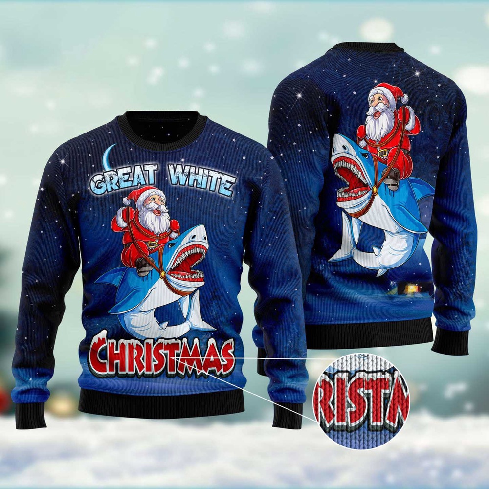 Great White Christmas Shark Ugly Christmas Sweater, Christmas Sweater, Ugly Sweater, Funny Xmas Sweaters