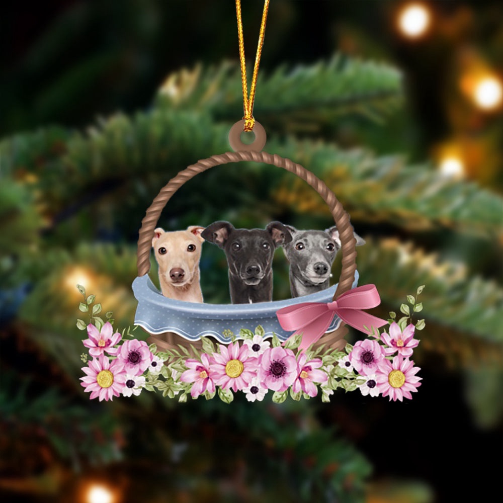 Greyhound Dogs In The Basket Ornament, Christmas Ornament, Dog Ornament, Xmas Dog Ornaments Greyhound Dogs In The Basket Ornament, Christmas Ornament, Dog Ornament, Xmas Dog Ornaments