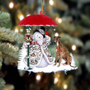 Greyhound With Snowman Christmas Ornament, Christmas Ornament,…