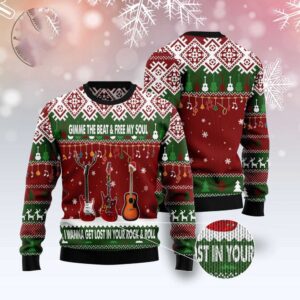 Guitar Gimme The Beat Ugly Christmas Sweater,…