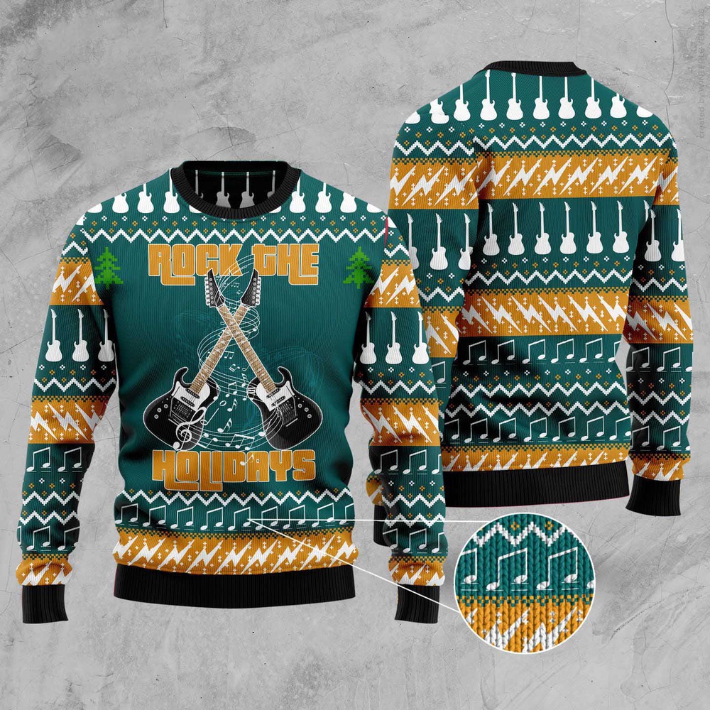 Guitar Rock The Holiday Ugly Christmas Sweater, Christmas Sweater, Ugly Sweater, Funny Xmas Sweaters Guitar Rock The Holiday Ugly Christmas Sweater, Christmas Sweater, Ugly Sweater, Funny Xmas Sweaters
