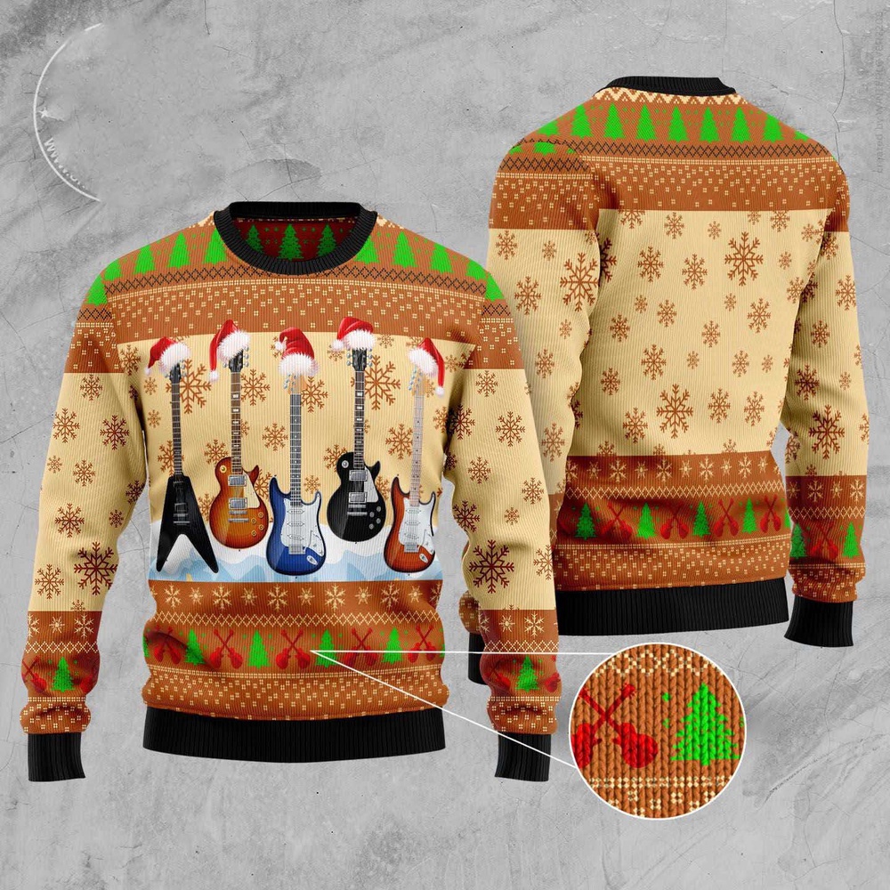 Guitar Xmas Ugly Christmas Sweater, Christmas Sweater, Ugly Sweater, Funny Xmas Sweaters