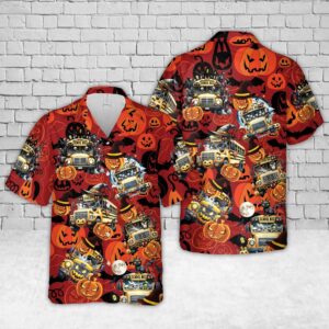 Halloween School Bus Hawaiian Shirt, Halloween Hawaiian…