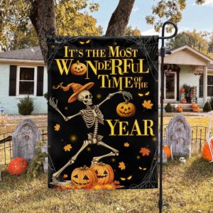 Halloween Skeleton Dancing Pumpkins It s The Most Wonderful Time Of The Year Flag Halloween Flag Halloween Garden Flags Halloween House Flags 1 emejww.jpg