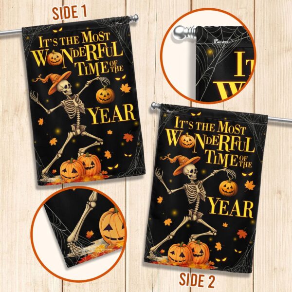 Halloween Skeleton Dancing Pumpkins It’s The Most Wonderful Time Of The Year Flag, Halloween Flag, Halloween Garden Flags, Halloween House Flags