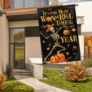 Halloween Skeleton Dancing Pumpkins It s The Most Wonderful Time Of The Year Flag Halloween Flag Halloween Garden Flags Halloween House Flags 3 aujbiz.jpg