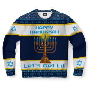 Hanukkah Let’s Get Lit Ugly Christmas Sweater,…