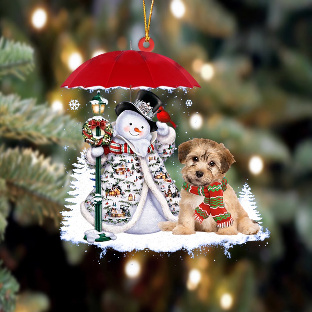 Havanese With Snowman Ornament, Christmas Ornament, Dog Ornament, Xmas Dog Ornaments