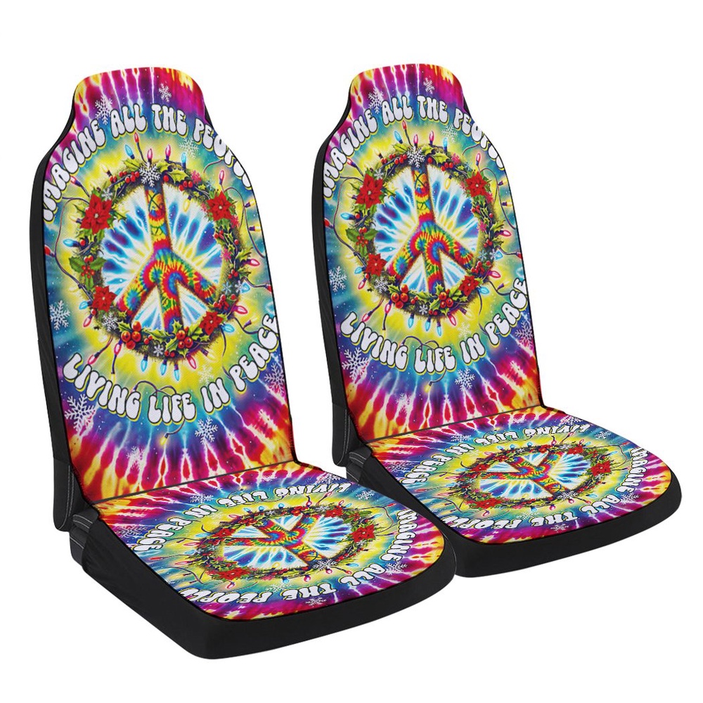 Hippie Peace Sign Christmas Imagine All The People Living Life In Peace Seat Cover Cars, Christmas Car Seat Cover, Car Seat Cover Hippie Peace Sign Christmas Imagine All The People Living Life In Peace Seat Cover Cars, Christmas Car Seat Cover, Car Seat Cover