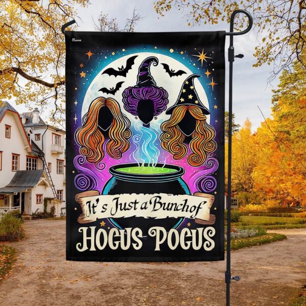 Hocus Pocus Halloween Three Witches It’s Just a Bunch of Hocus Pocus Flag, Halloween Flag, Halloween Garden Flags, Halloween House Flags