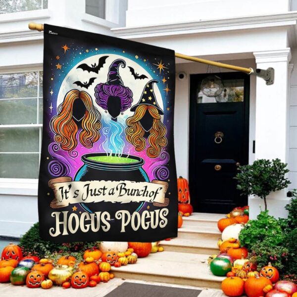 Hocus Pocus Halloween Three Witches It’s Just a Bunch of Hocus Pocus Flag, Halloween Flag, Halloween Garden Flags, Halloween House Flags