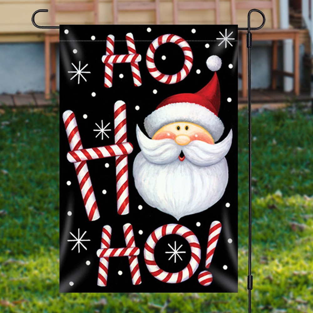 Hoho Santa Claus Black Snowy Christmas Garden FlagXmas, Garden Flags, Outdoor Xmas Flags, Christmas Flag Outdoor