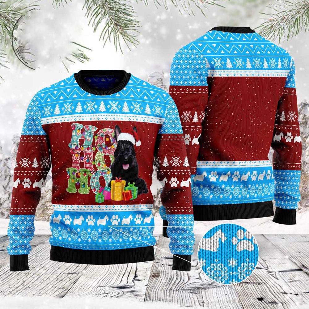 Hohoho Scottish Terrier Ugly Christmas Sweater, Christmas Sweater, Ugly Sweater, Funny Xmas Sweaters