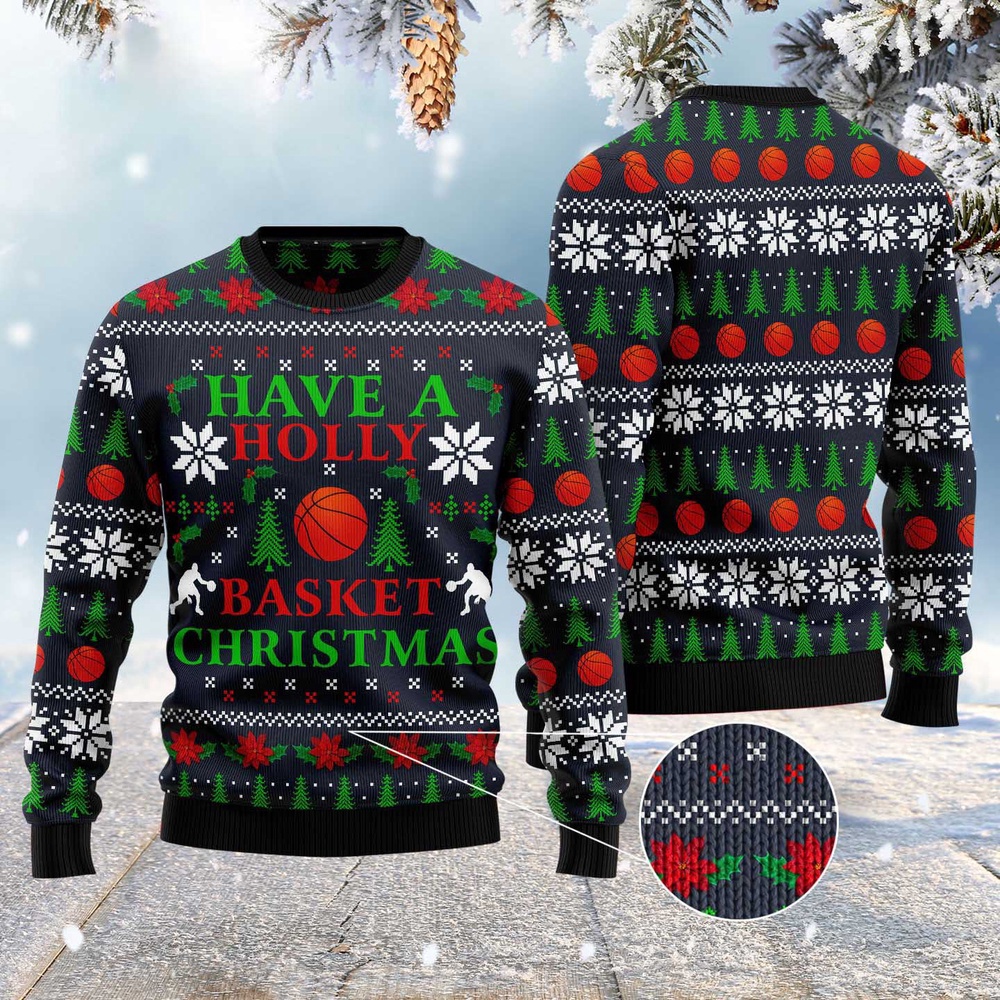 Holly Basket Basketball Christmas Ugly Christmas Sweater, Christmas Sweater, Ugly Sweater, Funny Xmas Sweaters Holly Basket Basketball Christmas Ugly Christmas Sweater, Christmas Sweater, Ugly Sweater, Funny Xmas Sweaters