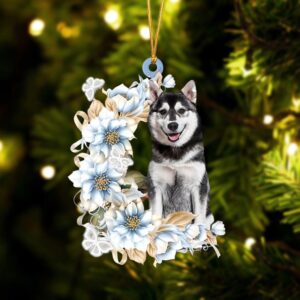 Husky Flowers Moon Ornament, Christmas Ornament, Dog…