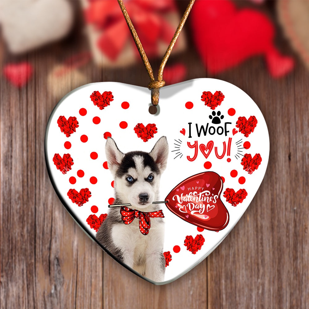 Husky Happy Valentine’s Day Ornament, Christmas Ornament, Dog Ornament, Xmas Dog Ornaments