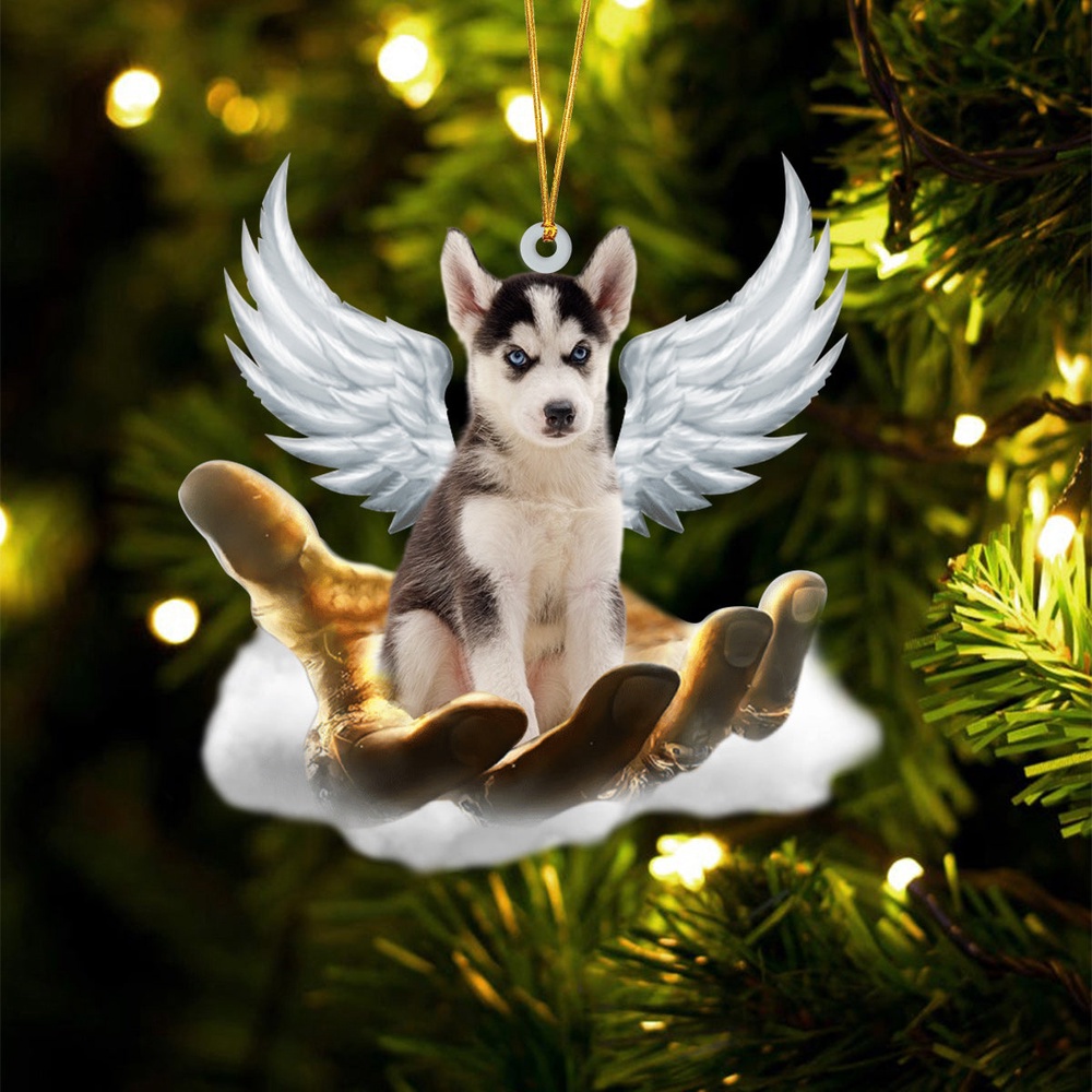 Husky On The Hands Of Jesus Ornament, Christmas Ornament, Dog Ornament, Xmas Dog Ornaments
