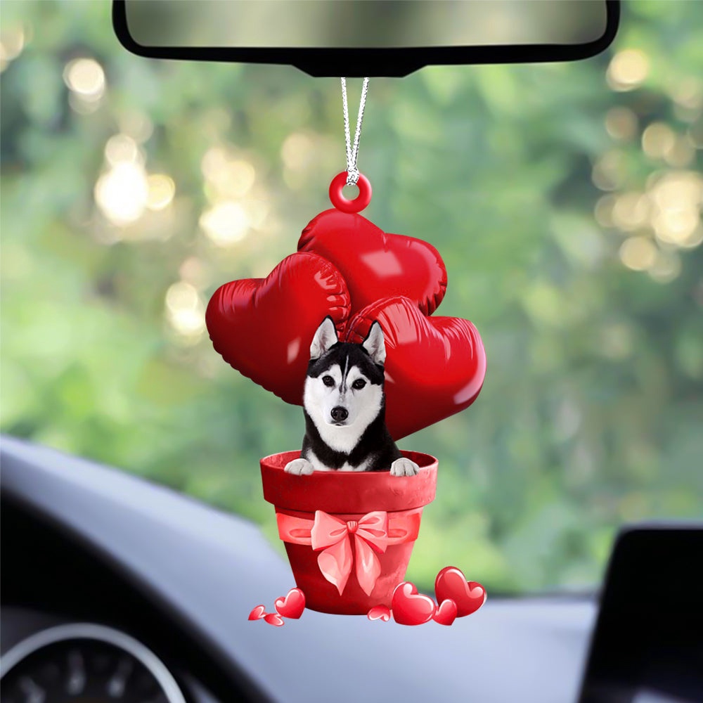 Husky Red Heart Balloon Ornament, Christmas Ornament, Dog Ornament, Xmas Dog Ornaments