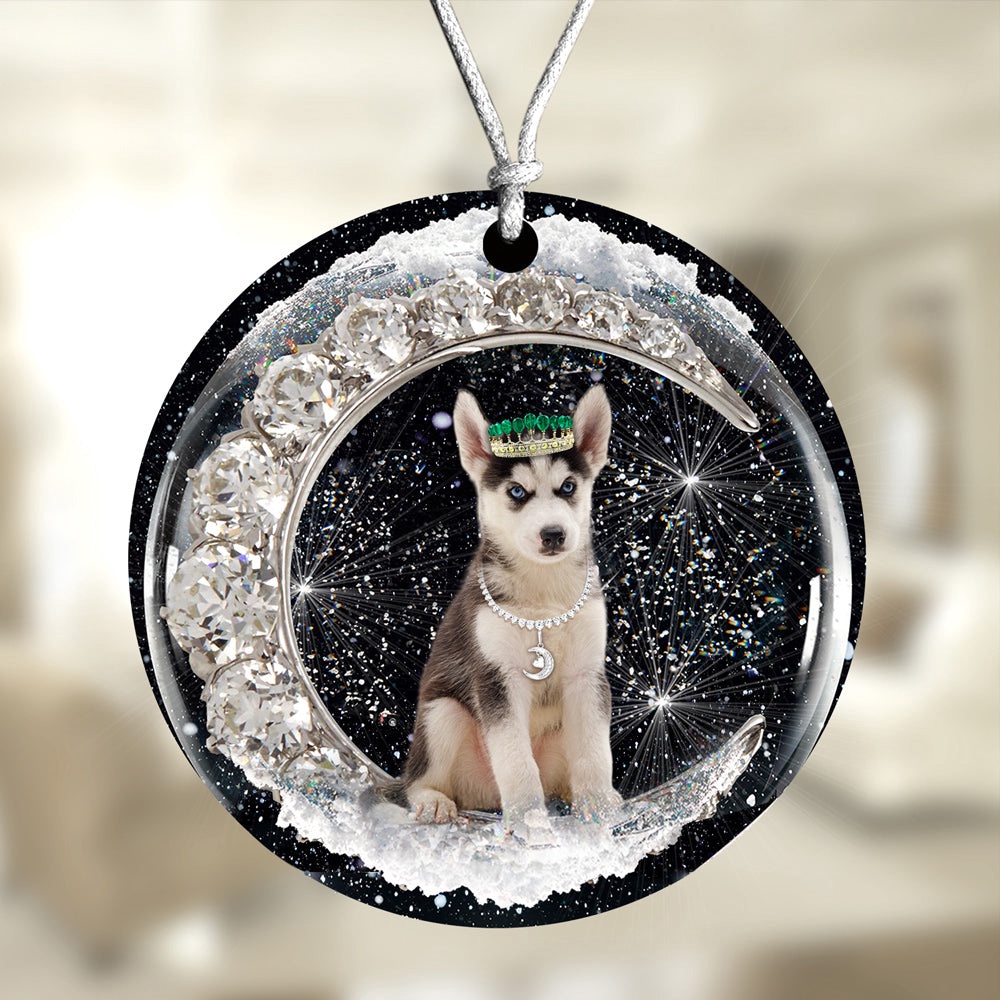 Husky With Crown Diamond Ornament, Christmas Ornament, Dog Ornament, Xmas Dog Ornaments