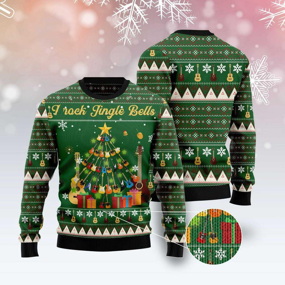 I Rock Jingle Bells Guita Christmas Tree Ugly Christmas Sweater, Xmas Tree Sweater, Christmas Sweater