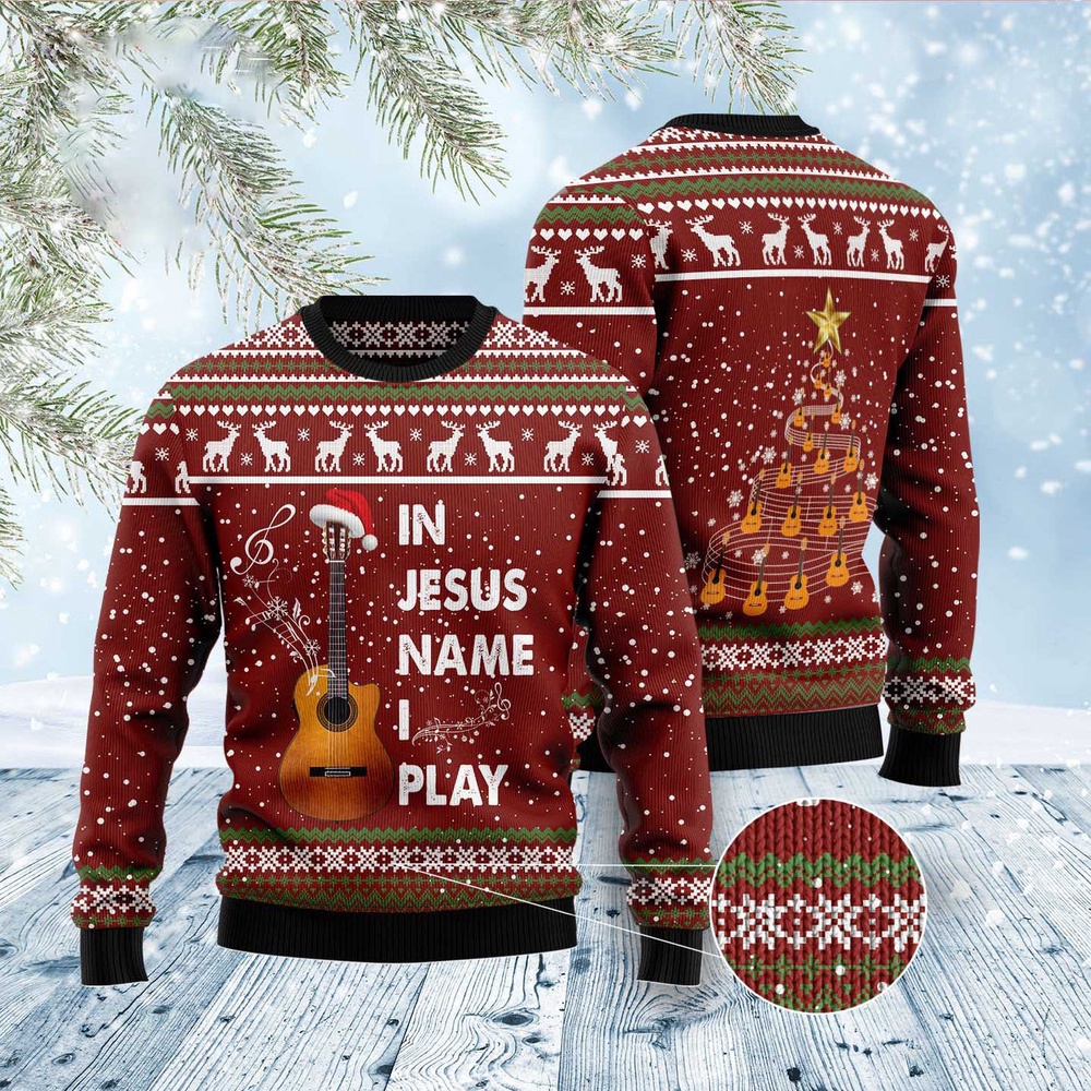 In Jesus Name I Play Guitar Ugly Christmas Sweater, Christmas Sweater, Ugly Sweater, Funny Xmas Sweaters In Jesus Name I Play Guitar Ugly Christmas Sweater, Christmas Sweater, Ugly Sweater, Funny Xmas Sweaters