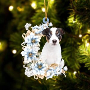 Jack Russell Terrier Flowers Moon Ornament, Christmas…