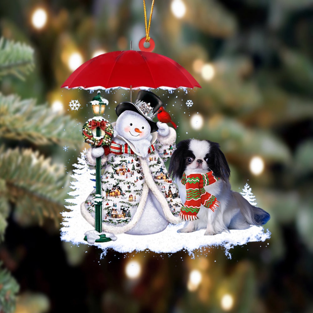 Japanese Chin With Snowman Christmas Ornament, Christmas Ornament, Dog Ornament, Xmas Dog Ornaments Japanese Chin With Snowman Christmas Ornament, Christmas Ornament, Dog Ornament, Xmas Dog Ornaments